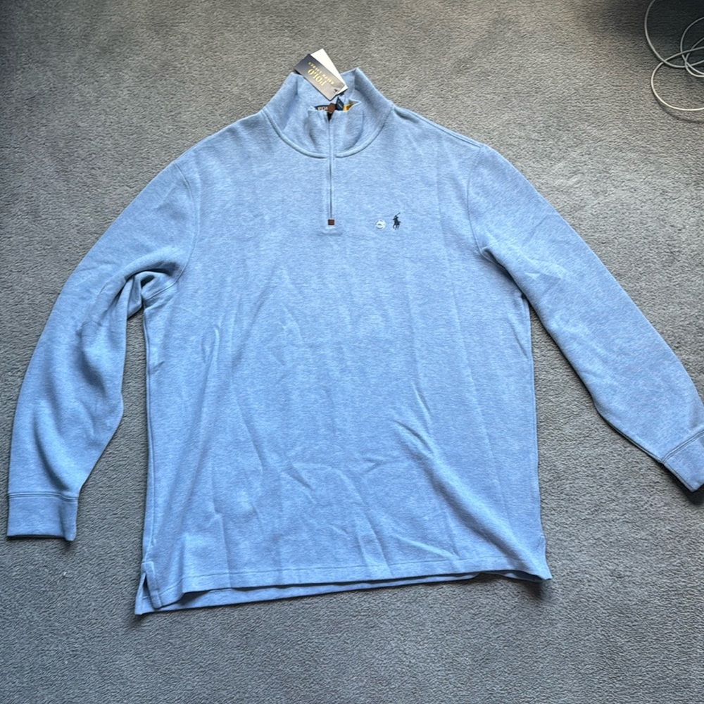 Polo Ralph Lauren Sweater XXL 2XL Blue Quarter Zip Pull Over Isle Heather